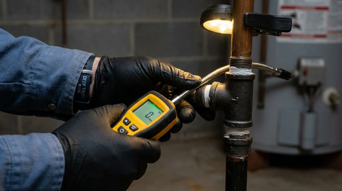 Gas leak detection with electronic sniffer by Johns Plumbing LLC in Anchorage